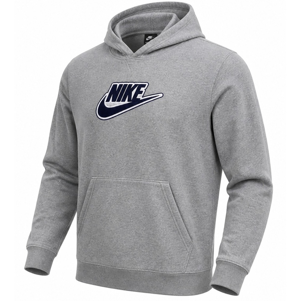 VTG Nike Hoodie Pullover XL Gray Big Center Swoosh Embroidered Spellout LS Y2K